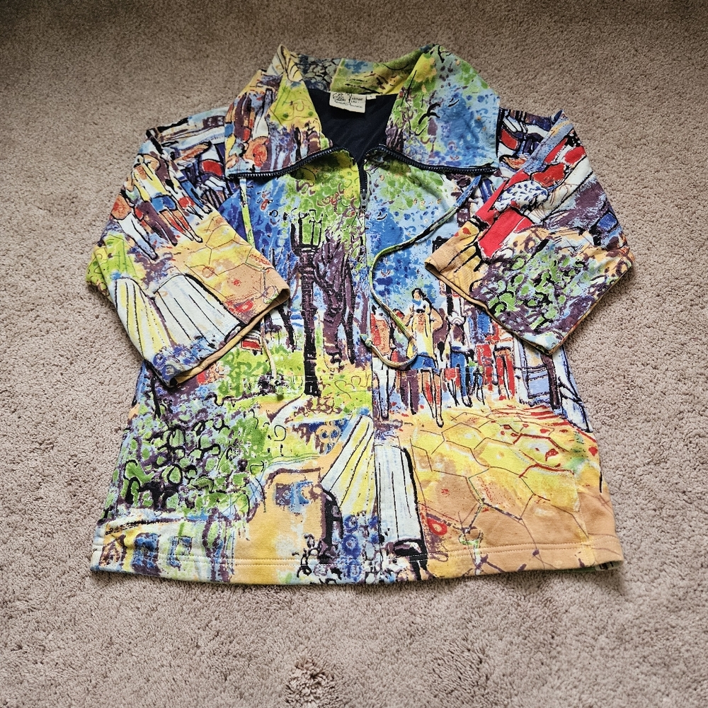 Michael Leu Large Multicolor Abstract Art Long Sleeve City Streets Jacket Colors - Picture 9 of 9